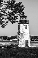 Newport Harbor Light Overlooking Harbor -BW